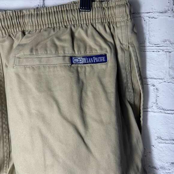 Vintage OP Ocean Pacific Tan Shorts Mens Size L Large Elastic Waist Drawstring - Picture 5 of 9